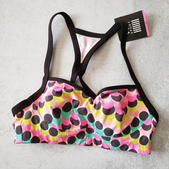 Victoria Secret Underwire Angel Sports Bra Neon Pink Black SZ 32B - Picture 1 of 4